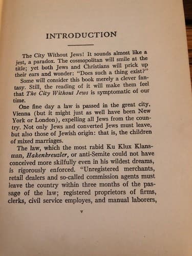 VERY RARE FIND The city without Jews; A novel of our time Hugo Bettauer 1936 HC - Thumbnail 7