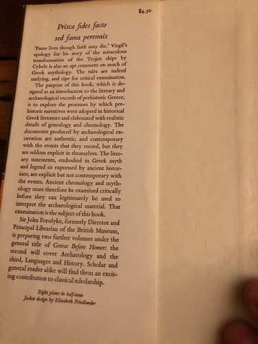 Greece before Homer ancient chronology and mythology 1957 1st Edition Hardcover - Thumbnail 2