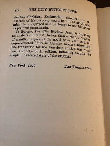 VERY RARE FIND The city without Jews; A novel of our time Hugo Bettauer 1936 HC - Thumbnail 9