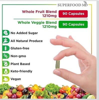 Superfood MD Fruits and Veggies Supplement - 90 Fruit and 90 Veggie Ct Exp 3/27 - Thumbnail 5