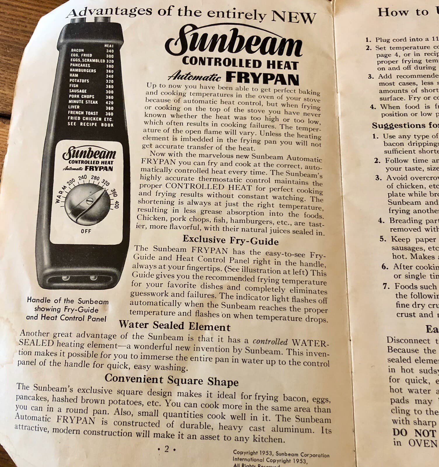 1953 SUNBEAM Controlled Heat Automatic FRYPAN Manual Recipes Guide - Thumbnail 2