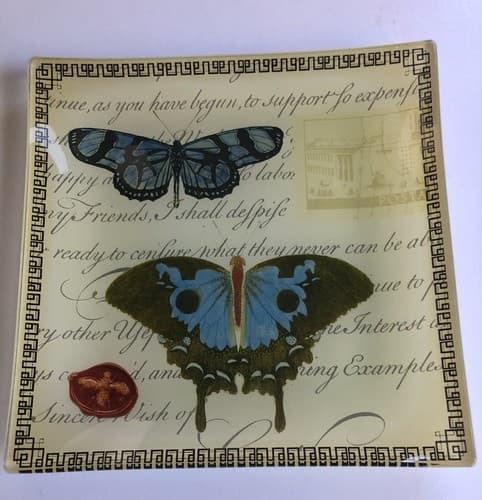 Two BUTTERFLY Butterflies Glass Decorative Square Plates 8” Across - Thumbnail 3
