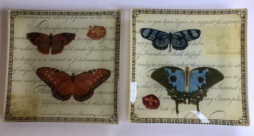 Two BUTTERFLY Butterflies Glass Decorative Square Plates 8” Across - Image 1