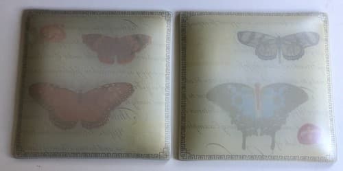 Two BUTTERFLY Butterflies Glass Decorative Square Plates 8” Across - Thumbnail 8