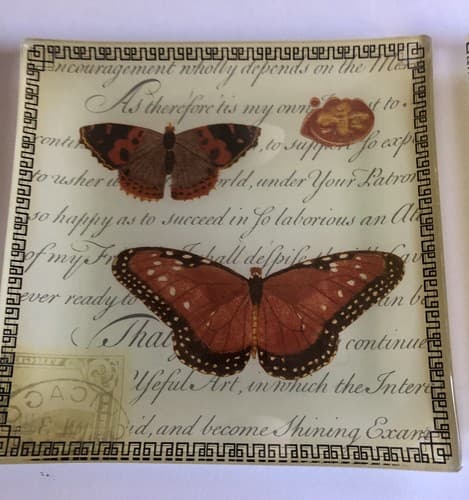 Two BUTTERFLY Butterflies Glass Decorative Square Plates 8” Across - Thumbnail 2