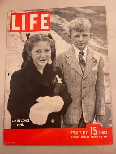 Vintage Life Magazine April 7, 1947 Sunday school, Hillier Helicopter, Hollywood - Image 1
