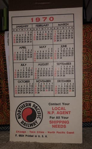 1970 NP Northern Pacific Railroad note pad with calendar - Image 1