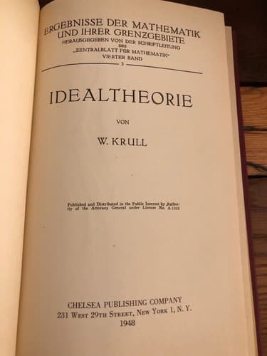 Idealtheorie Ergebnisse der Mathematik und ihrer Grenzgebiete Krull 1948 Chelsea - Thumbnail 2