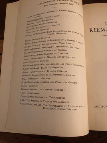 Introduction to Riemann Surfaces George Springer 1957 Addison Wesley Hardcover - Thumbnail 3