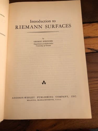 Introduction to Riemann Surfaces George Springer 1957 Addison Wesley Hardcover - Thumbnail 2