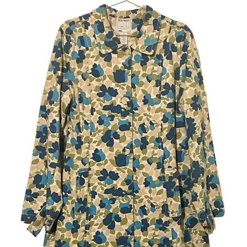 OLD NAVY Women’s Floral Print Button Down Jacket XL Blue Green Lightweight / CL1 - Image 1