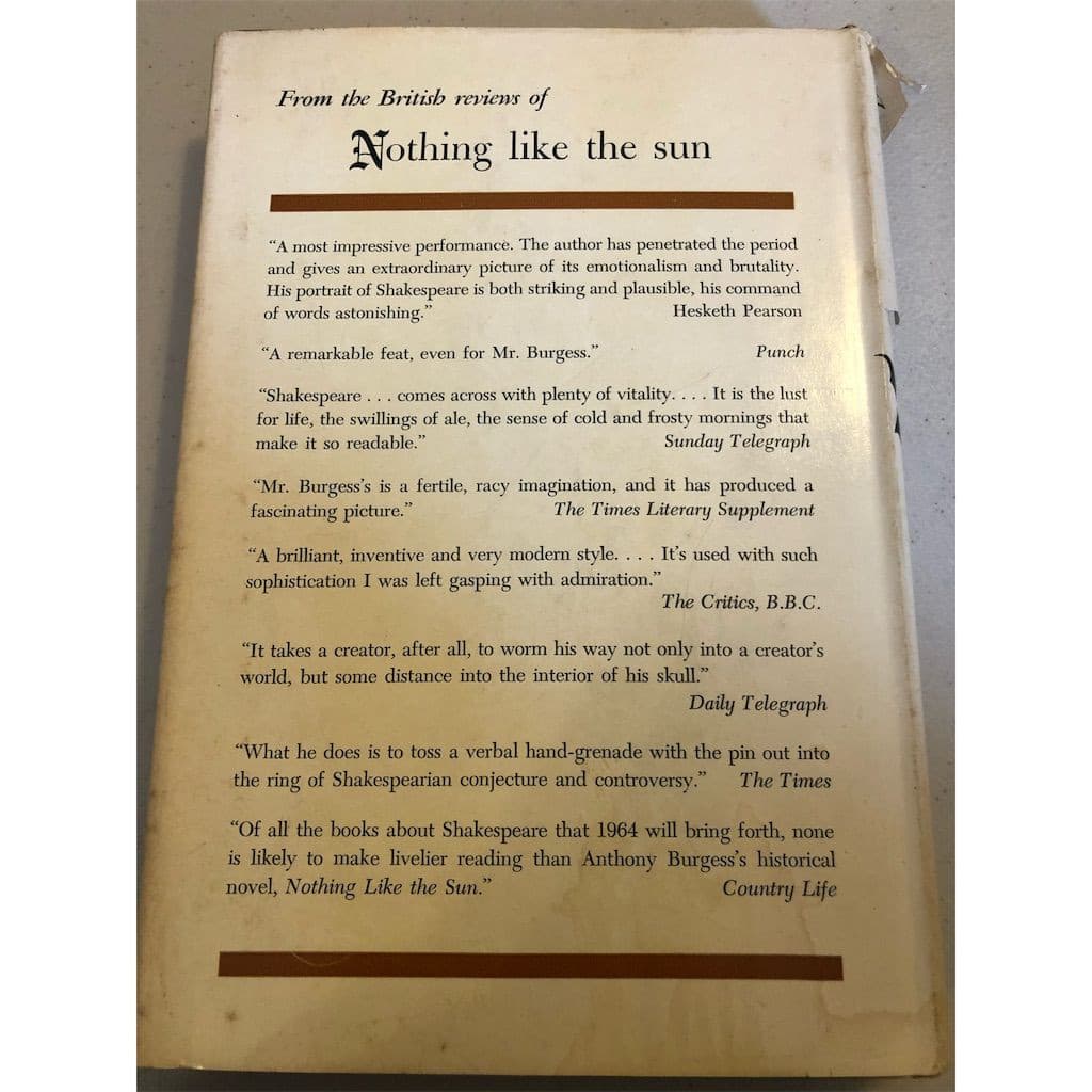 1st edition Nothing Like the Sun by Anthony Burgess Hardcover Historical Fiction - Thumbnail 2