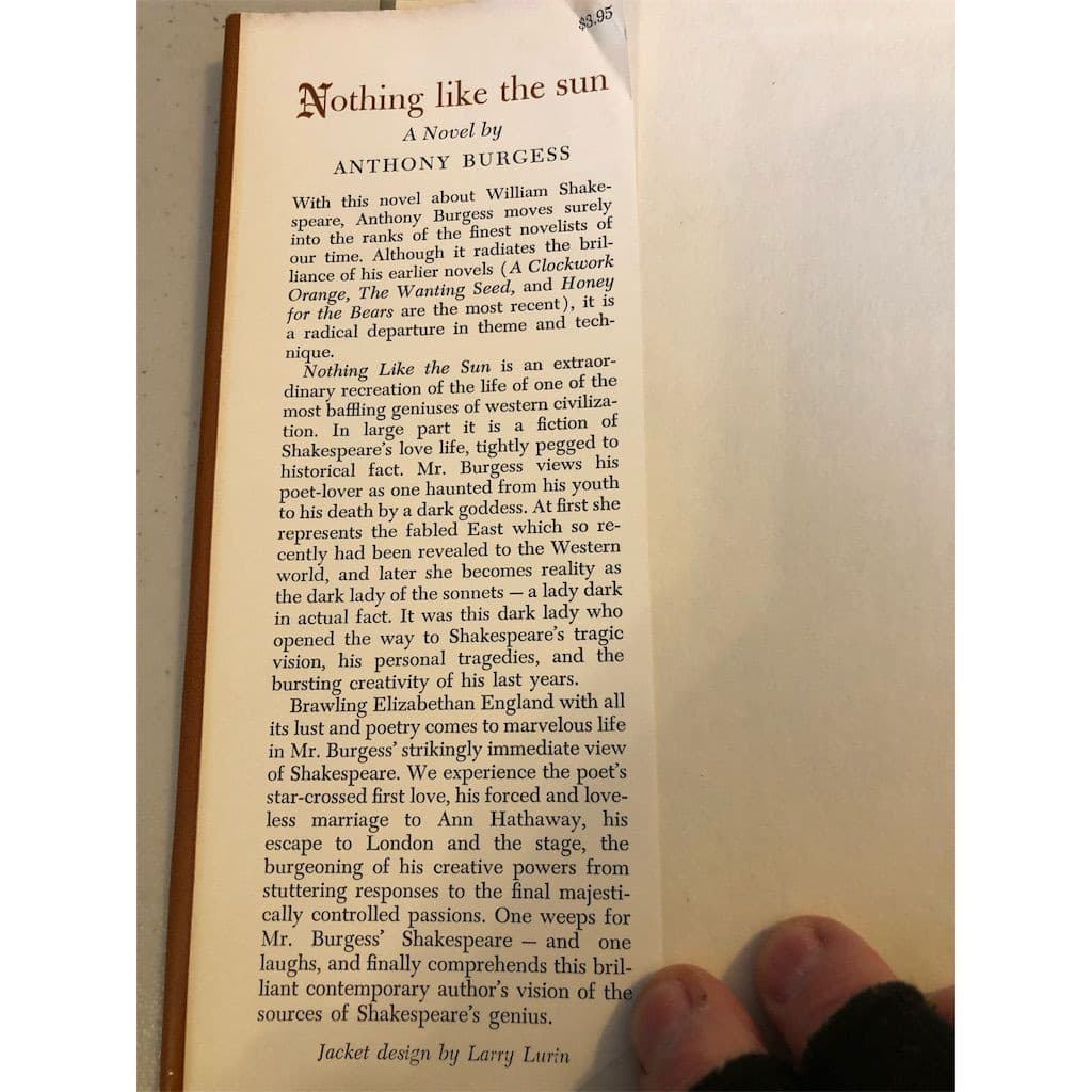 1st edition Nothing Like the Sun by Anthony Burgess Hardcover Historical Fiction - Thumbnail 3