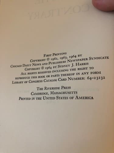 On the Contrary 1st Edition Hardcover Sydney J Harris 1964 - Thumbnail 3