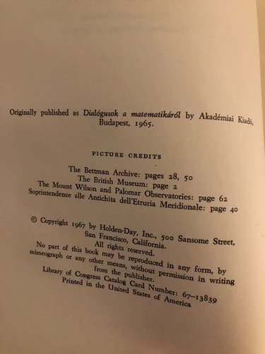Dialogues on mathematics Alfred Renyi 1967 Hardcover Holden-Day - Thumbnail 5