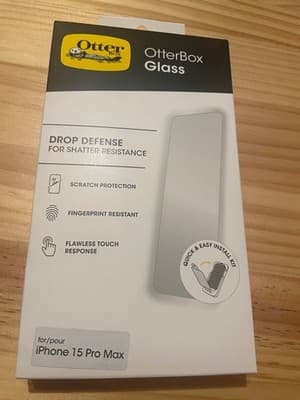 OtterBox Glass Screen Protector iPhone 15 Pro Max Tempered 9H Drop Defense Clear - Image 1