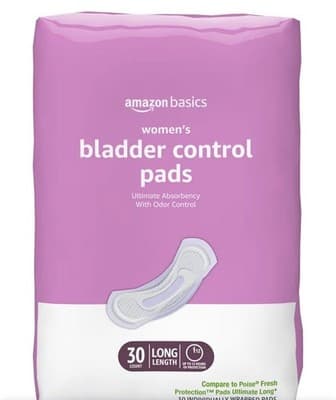 AmazonBasics Bladder Control Pads Womens 30 Count Long Length Unscented Cotton - Image 1