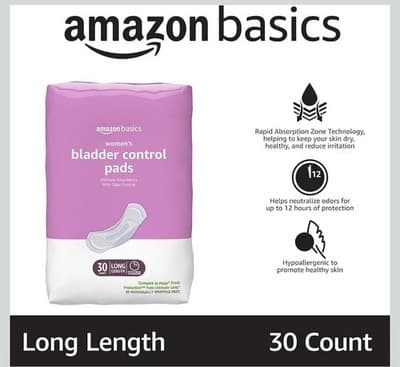 AmazonBasics Bladder Control Pads Womens 30 Count Long Length Unscented Cotton - Thumbnail 3