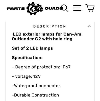 Can-Am Outlander G2 LED Headlight Pair 12V Halo Ring Front Lights 2012-2022 - Thumbnail 5