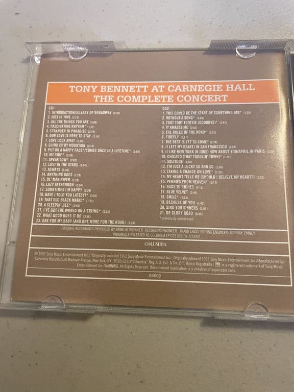 At Carnegie Hall June 9 1962: Complete Concert by Tony Bennett (CD, 1997) - Thumbnail 5