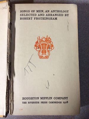 Songs of Men, Anthology Selected / Arranged Robert Frothingham hardcover 1918 - Thumbnail 2