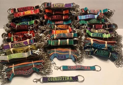 Personalized Embroidered Strap Key Rings Keychains with Attachment Clasp - Image 1