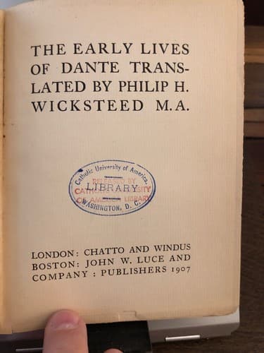 THE EARLY LIVES OF DANTE 1907 chatto Windus London - Image 1