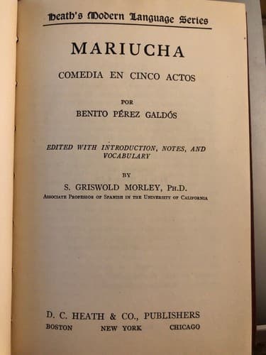 Mariucha, Comedia En Cinco Actos 1921 1st Edition Hardcover - Thumbnail 3