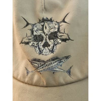 Columbia PFG Cap Skull Crossbones Tuna Wahoo Sharks beige Hat Trucker Fishing - Thumbnail 2