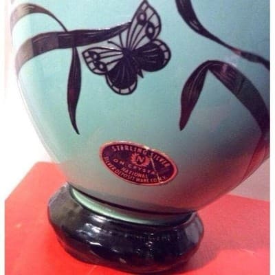 Art Nouveau Cambridge 1895-1920s Sterling silver overlay Teal glass Jardinieres - Thumbnail 6