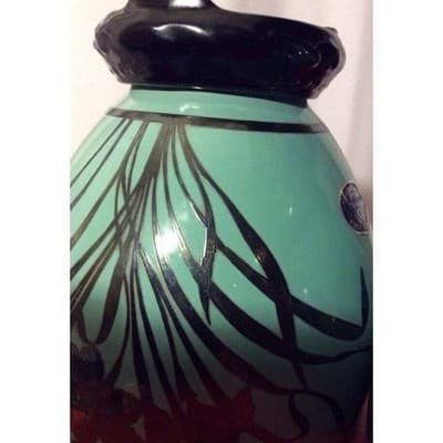 Art Nouveau Cambridge 1895-1920s Sterling silver overlay Teal glass Jardinieres - Thumbnail 10