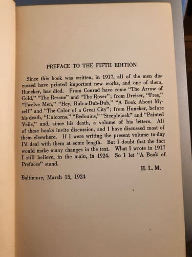 BOOK OF PREFACES H. L. Mencken CONRAD DREISER HUNEKER PURITANISM LITERARY FORCE - Thumbnail 4