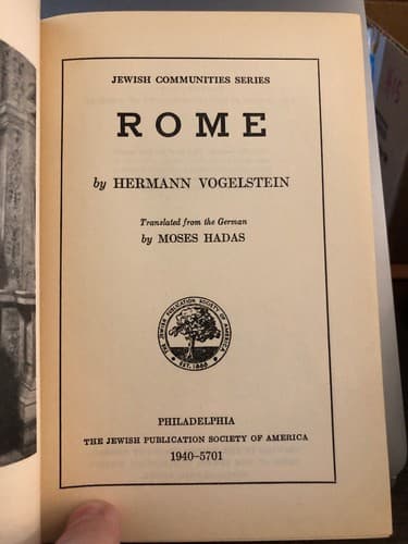 Rome Hermann Vogelstein, Translated from German by Moses Hadas 1941 hardcover - Thumbnail 3