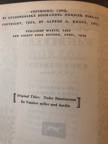 Wanderers. Translated from the Norwegian of Knut Hamsun W.W. Worcster 1929 HC - Thumbnail 3