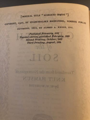 Growth of the Soil Knut Hamsun translated by Worster, W.W. 1924 3rd printing - Thumbnail 3