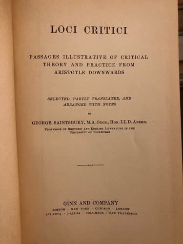 Loci Critici Passages Illustrative of Critical Theory & Practice from Aristotle - Thumbnail 2