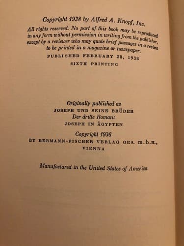 Joseph in Egypt [Two Volume Set] 1938 6th Printing HC Knopf - Thumbnail 7