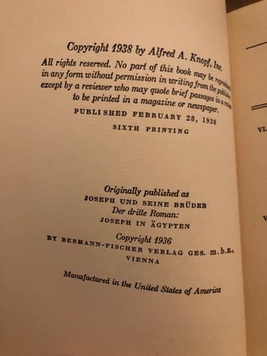 Joseph in Egypt [Two Volume Set] 1938 6th Printing HC Knopf - Thumbnail 9