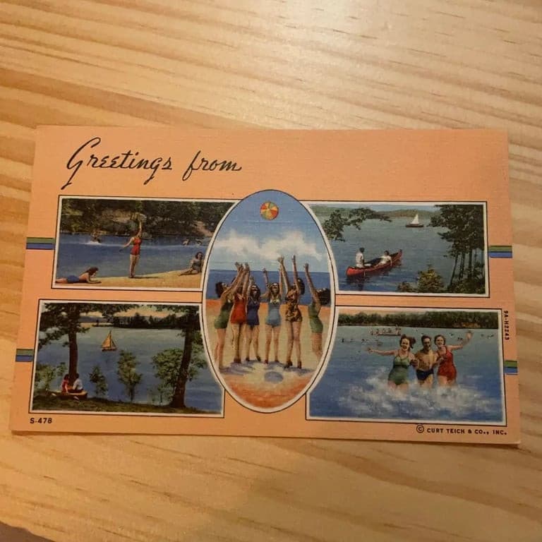 30s/40s views - GREETINGS water sports POSTCARD - Image 1