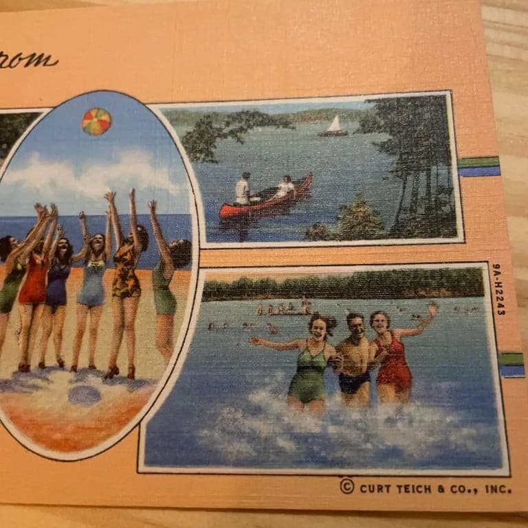 30s/40s views - GREETINGS water sports POSTCARD - Thumbnail 3