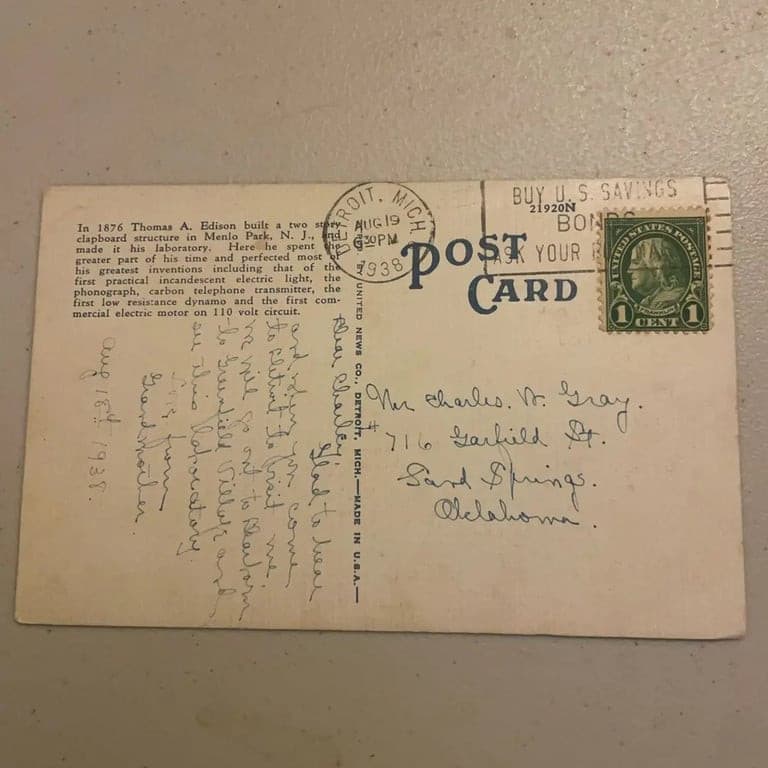 Postcard Thomas A Edison Laboratory Greenfield Village Dearborn MI Linen - Thumbnail 5