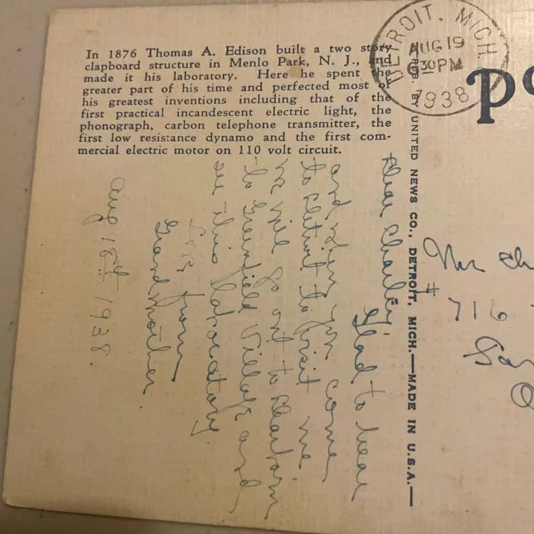 Postcard Thomas A Edison Laboratory Greenfield Village Dearborn MI Linen - Thumbnail 6