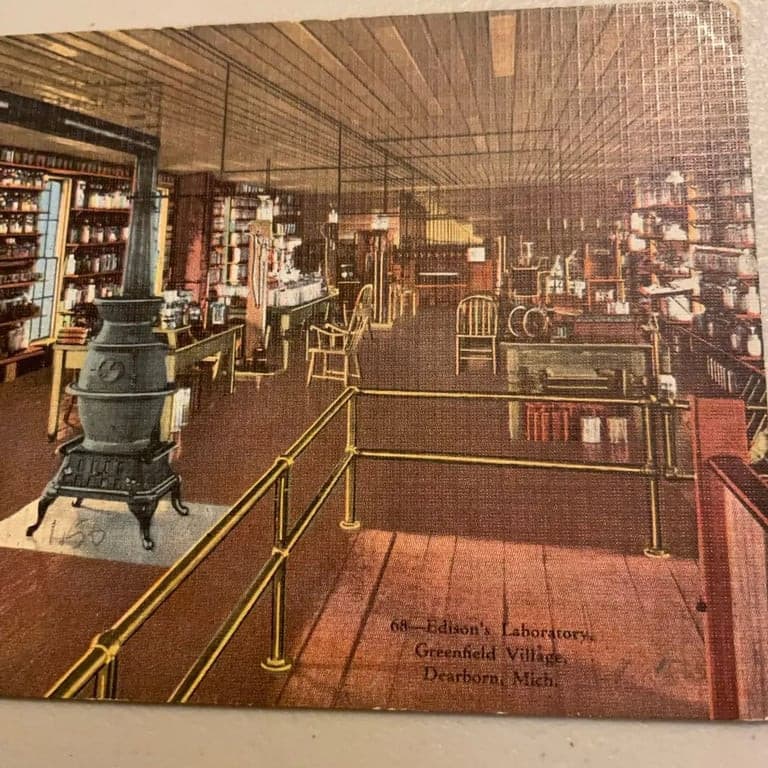 Postcard Thomas A Edison Laboratory Greenfield Village Dearborn MI Linen - Thumbnail 3