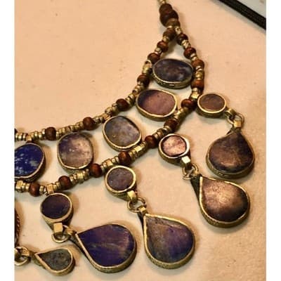 Bohemian Layered Statement Necklace Lapis Lazuli Stone Beads - Thumbnail 4