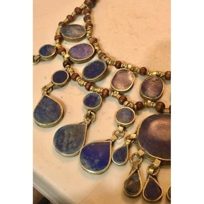 Bohemian Layered Statement Necklace Lapis Lazuli Stone Beads - Thumbnail 2