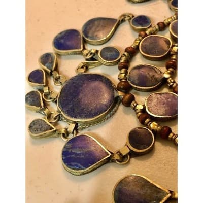 Bohemian Layered Statement Necklace Lapis Lazuli Stone Beads - Thumbnail 5