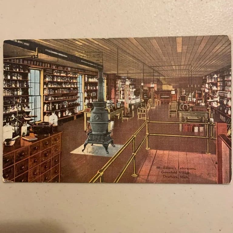 Postcard Thomas A Edison Laboratory Greenfield Village Dearborn MI Linen - Image 1