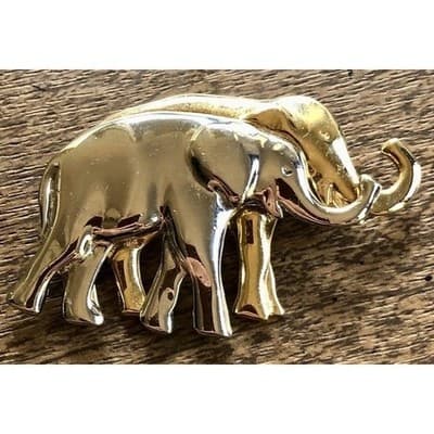 Two Tone Elephant Brooch Pin Gold Silver Metal Vintage Women Jewelry Accessory - Image 1