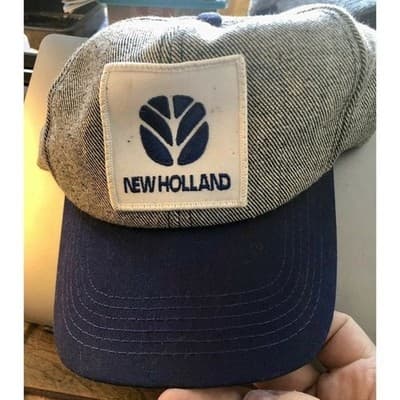 New Holland Agriculture Tractor Logo Patch Snapback Trucker Hat Cap Blue Gray - Thumbnail 2