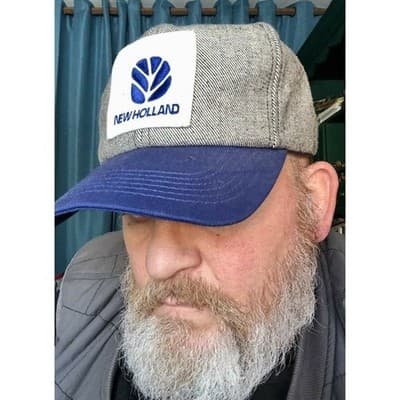 New Holland Agriculture Tractor Logo Patch Snapback Trucker Hat Cap Blue Gray - Image 1